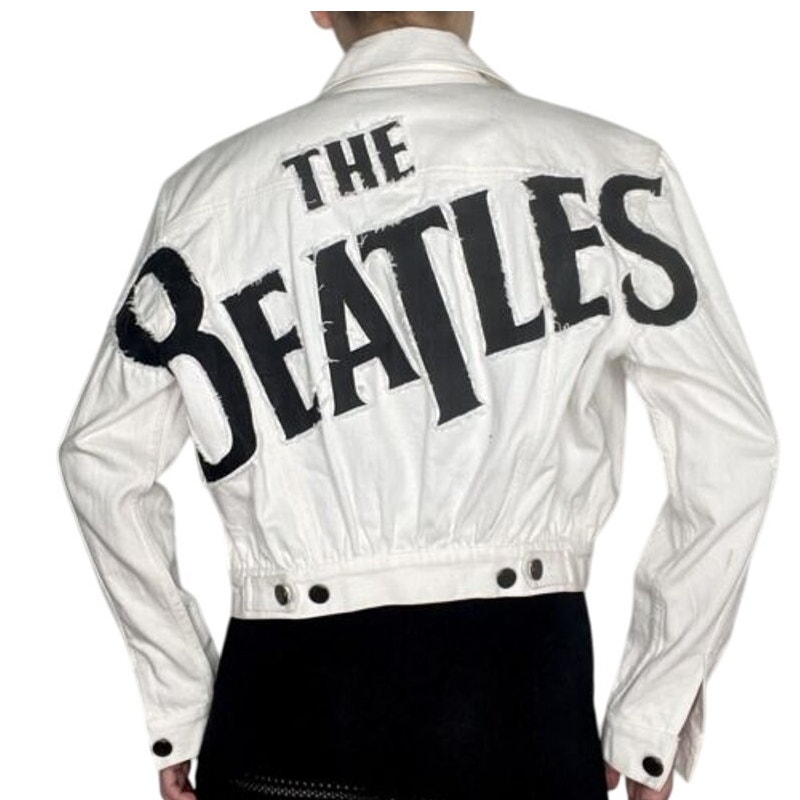 Alice + Olivia The Beatles Cropped White Denim Jacket Small Read Defect